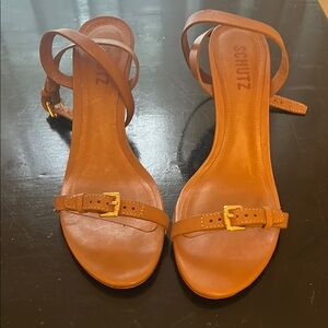 SCHUTZ Brown Minimalist Leather Sandals